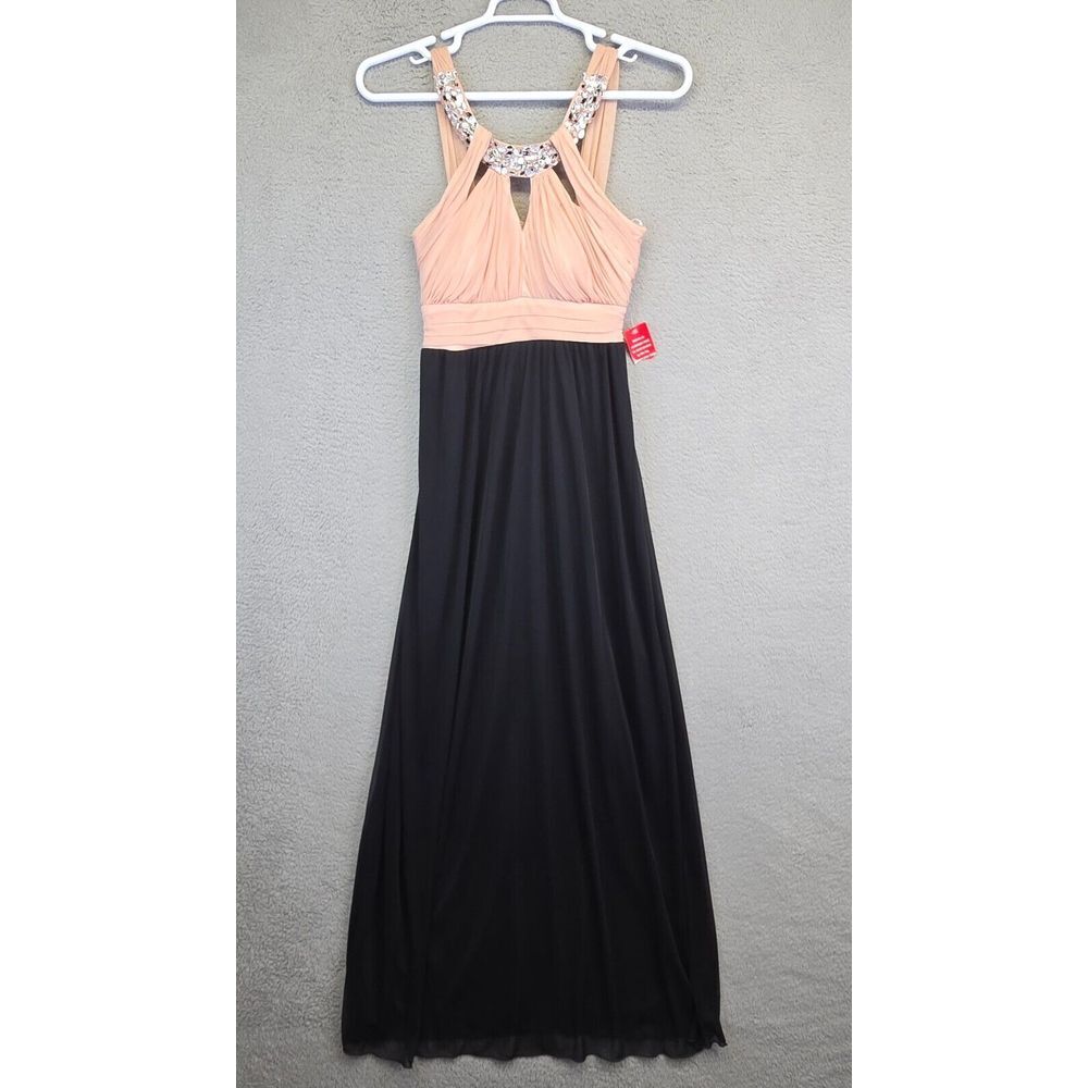 City Triangles Dress Juniors 11 Prom Gown Pink Top Black Bottom Rhinstone Neck